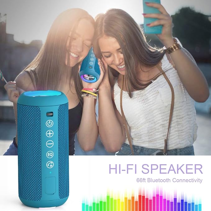 Ortizan Portable Bluetooth Speakers, IPX7 Waterproof Wireless Speaker with 24W Loud Stereo Sound, Outdoor Speaker with Bluetooth 5.3, Deep Bass, RGB Lights, Dual Pairing, 30H Playtime for Home