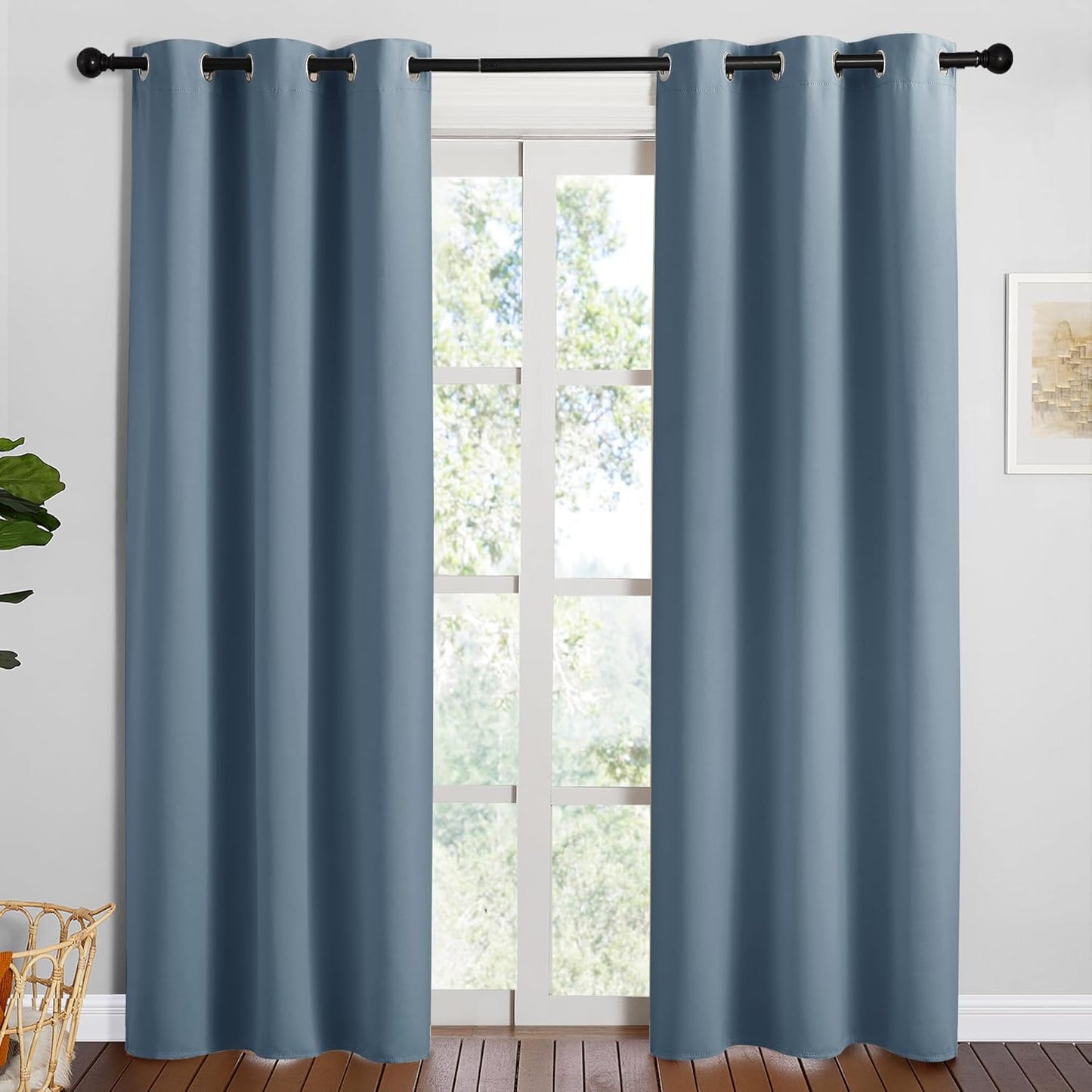NICETOWN Smoky Blue Blackout Curtains - Thermal Insulated 84-Inch Long Drapes, 2 Panels, 34" Wide