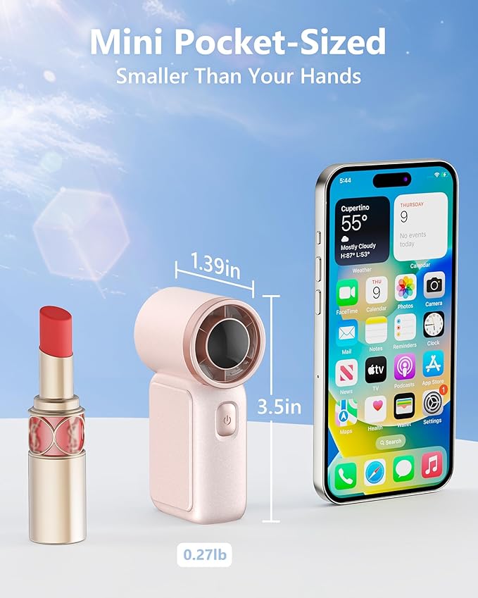 AGEYOU Portable Handheld Mini Fan, 6 Gear Wind, Hand Small Travel Personal Held Fans, Rechargeable Turbo Fan, Gifts for Women Men, for Camping Vacation Outdoor (pink)