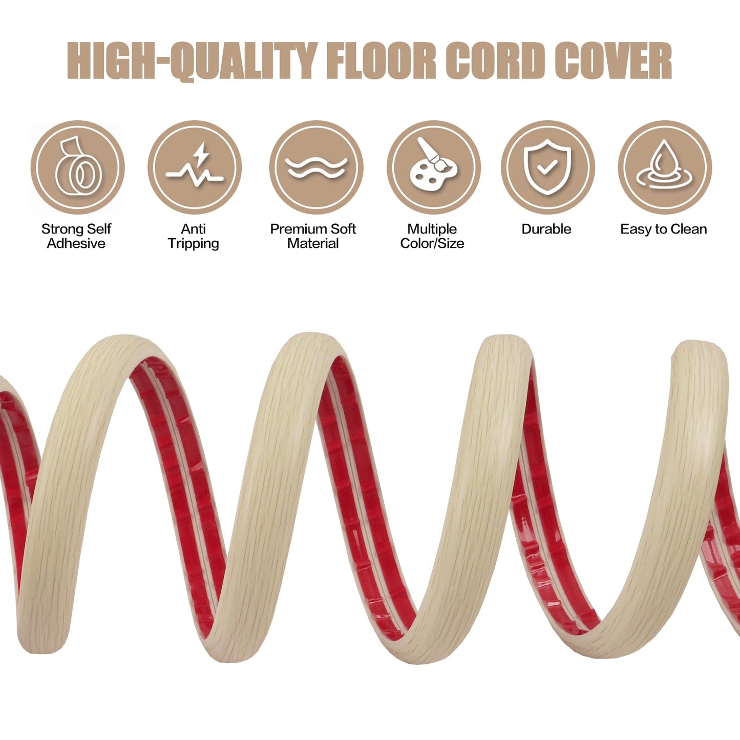 Floor Cord Cover Self Adhesive Cord Hider,10FT Cable Management, Extension Strip Protector for Wires, Prevent Cable Trips for Offices, Gyms, Exhibitions Cavity:0.39"(W) x 0.27"(H) Yellow Wood
