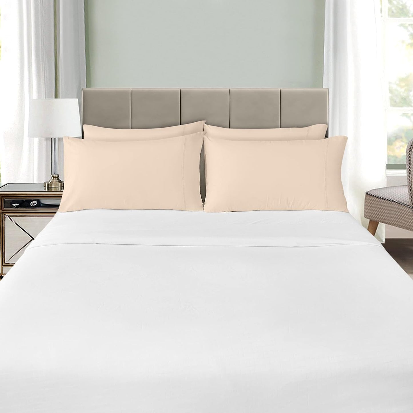 Utopia Bedding Standard Pillow Cases - Soft Brushed Microfiber - 4 Pack - 20 X 26 Inches | Fade Resistant, Beige