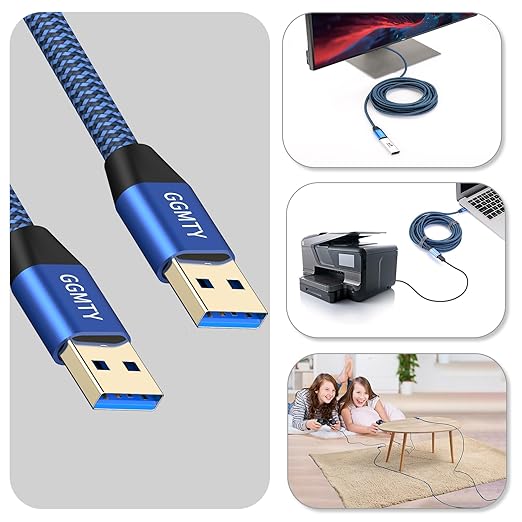 GGMTY USB to USB Cable 3FT(2 Package),Durable Braidedfor USB 3.0 Male to Male Type A to Type A Cable Data Transfer Compatible with Hard Drive, Laptop, DVD Player, TV, USB 3.0 Hub, Monitor, Camera