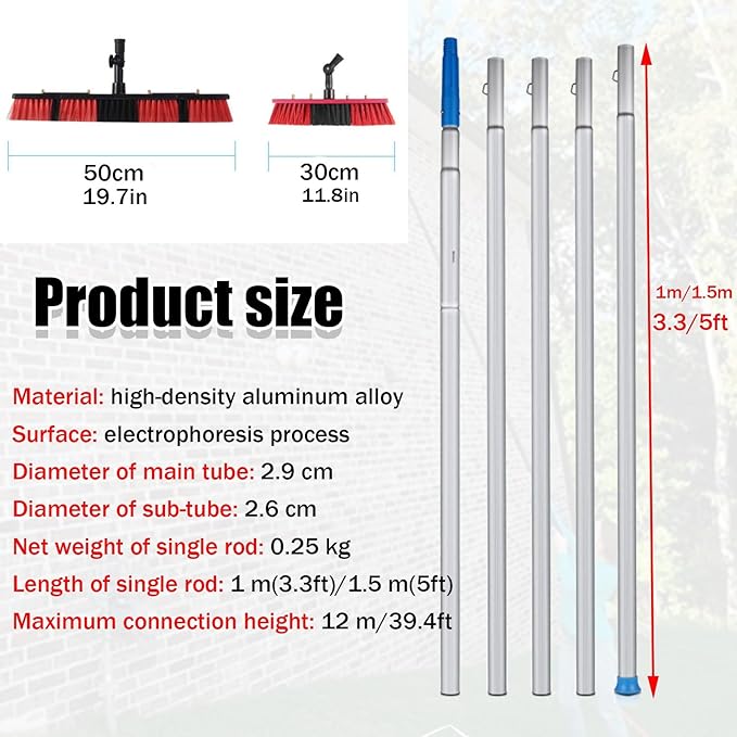 Window Cleaning Brush Cleaner for Solar Panels High Altitude Cleaning Brush High Reach Window Cleaner Tool for Cleaning Roofï¼Water Powered(55cm/21.7in,6m/19.6ft)