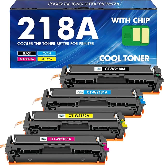 218A Toner Cartridges 4 Pack 3301fdw 3301 218 Compatible for HP 218A 218X Color LaserJet Pro MFP 3301cdw 3201dw 3301sdw Printer High Yield Ink Set W2180A with Chip (Black Cyan Yellow Magenta)