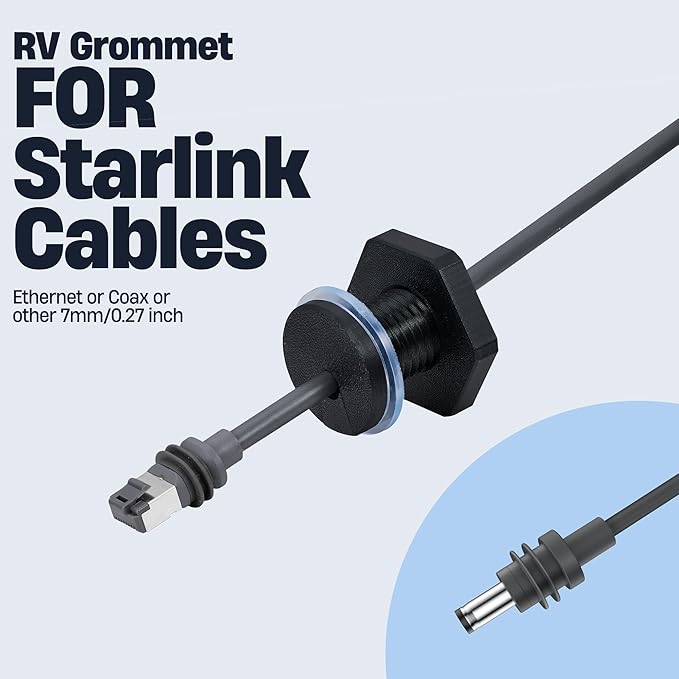 Dikiwodark 2Pcs RV Cable Passthrough for Starlink mini, RV Cable Grommet Compatible with Starlink, Ethernet, Coax, Water-Resistant and Anti-Drop RV Cable Routing(Black)