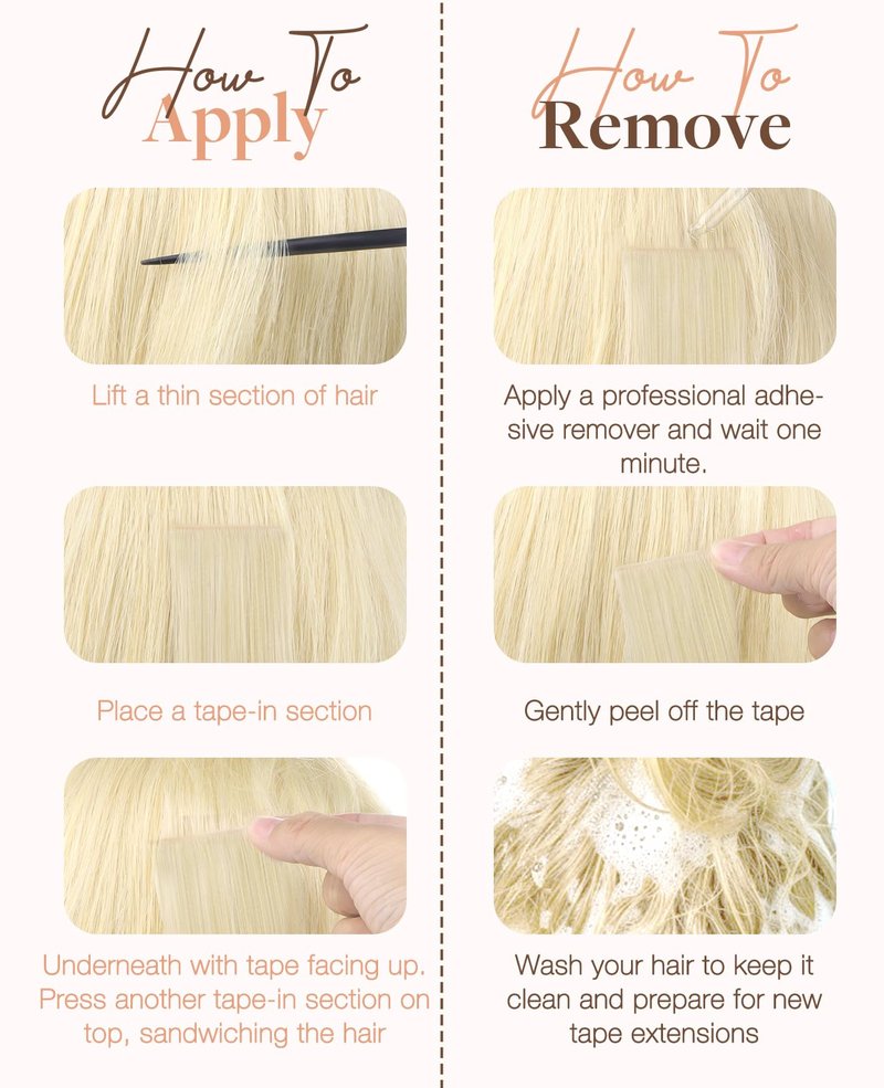 GOO GOO Invisi Edge Tape in Hair Extensions Human Hair, 18A/613A Dark Blonde Highlighted Bleach Blonde, 6pcs 20inch 18g, Virgin Remy Hair, Seamless Injected Tape, Natural Look