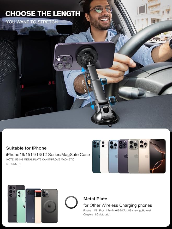 MAGJIEYX for MagSafe Car Mount Charger, Fast Charging 15W Wireless Magnetic Phone Holder [N55 Strong Magnets] Work for iPhone 17 16 15 14 Plus/Pro Max for Dashboard/Vent/Windshield Gary