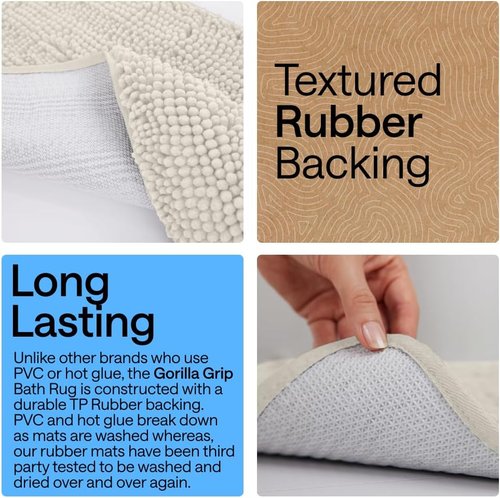 GORILLA GRIP Bath Rug Mat - Soft Absorbent Chenille | Quick-Dry Microfiber, 44x26, Ivory Cream