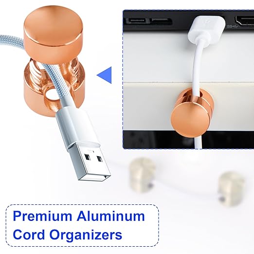 SmallCat 2 Sets Charger Holders for Cords, Rose Gold Color Adjustable Cable Anchor Holders, Adhesive Metal Cord Clips, Cable Management Wire Organizers for Desk, Office, Nightstand