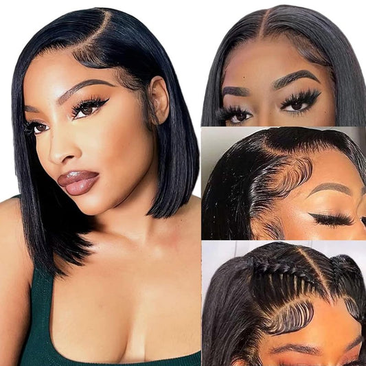 Short Bob Wig - 13x4 Frontal Human Hair Wigs for Black Women | 180% Density, Pre-Plucked, 10 Inch