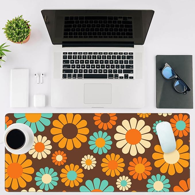 NIYLYNSYN Mouse Pad Large Retro Flower Non-Slip Game Desk Mat with Stitched Edge Laptop Keyboard Desk Pad for Work Home Gaming (35.4 x 15.7 Inches)