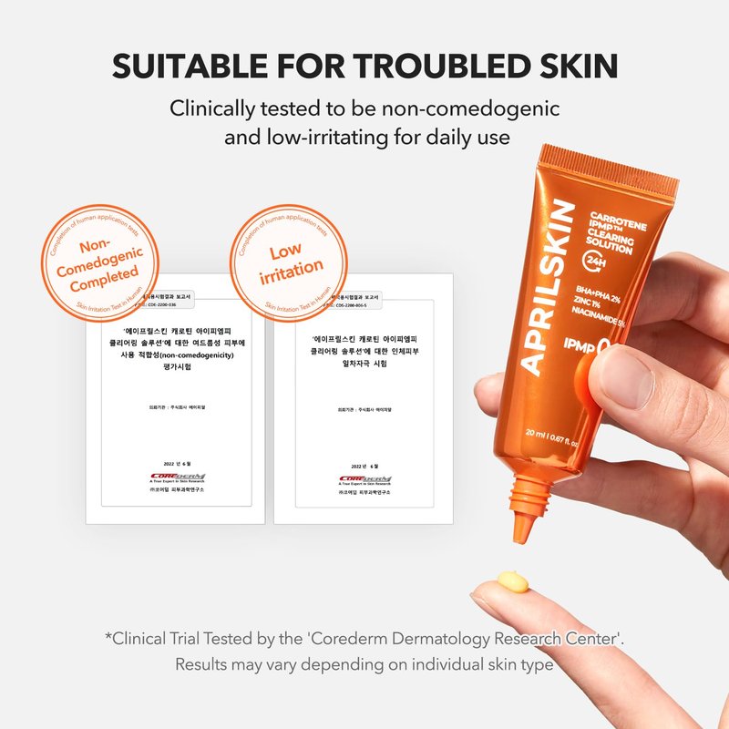 APRILSKIN Carrotene IPMP™ Clearing Solution || Quickly soothes troubled areas and helps clear blemishes | Formulated with BHA, AHA, Niacinamide & Zinc Oxide | Vegan, Cruelty-Free (0.67fl.oz.)