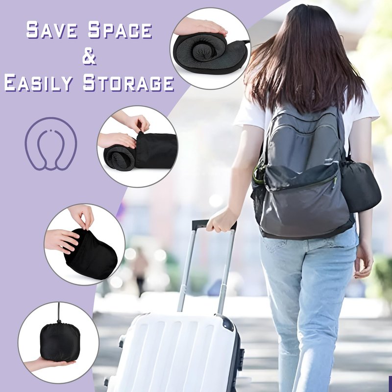 Phent zari Neck Travel Pillow, Upgraded Memory Foam Pillow for Airplane, Machine Washable, Adjustable Flight Pillow, Suitable for Sleeping Airplane, Car, Office and Home (Black)