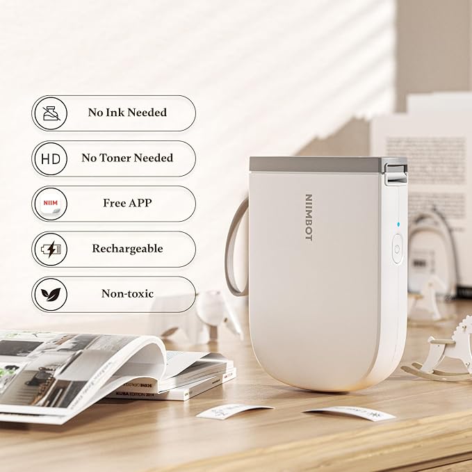 NIIMBOT 300 DPI D11 Label Maker Machine with 1 Tape, Mini Portable Label Printer, Bluetooth Thermal Label Printer Sticker Labeler for Office Home Kitchen School Organization, White