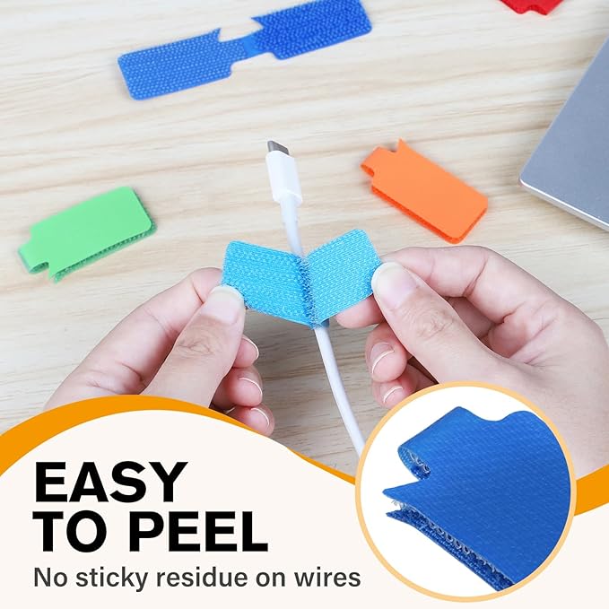 36-Pack Large Cable Labels with 40 Write-On Stickers, Reusable 8-Color Wire Tags for Electronics, Cord ID & Cable Management for Home Office, PC Network - Rectangle