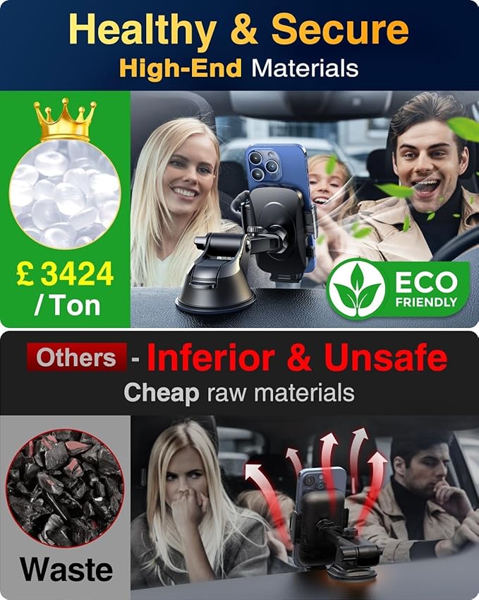 YRU True Military-Grade [360° Rotation Suction] 2026 Ultimate Car Phone Holder Mount 【90+LBS Safest Strongest & Patent Certs】 Dashboard Windshield Vent for iPhone 17 16 Pro Max Samsung, Jet Black