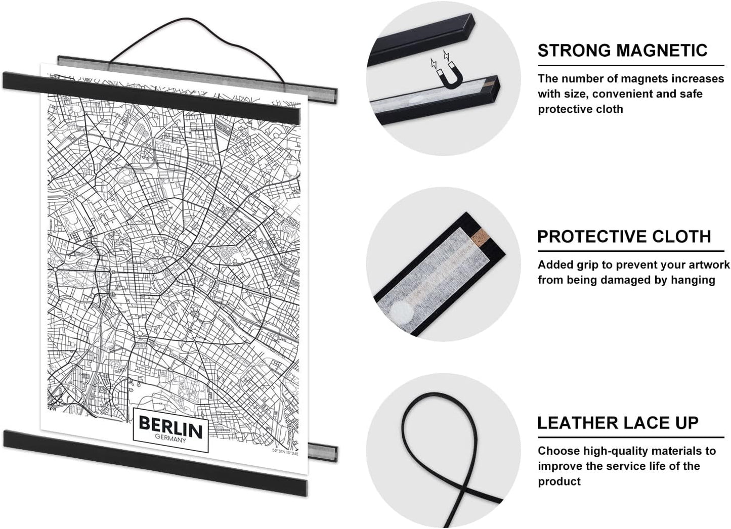 Skiennix Magnetic Wooden Poster Frame - 14x22 & 14x20 Sizes - Stylish Black for Photos & Artwork