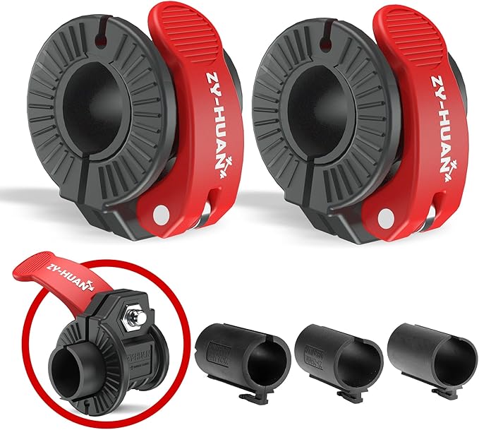 ZY-HUAN Pro Barbell Clips 1 inch Barbell Clamps 0.9-1.18inch Quick Release Weight Clips for Bars Multi-Size Adjustable Olympic Barbell Clamps (Black+Red)
