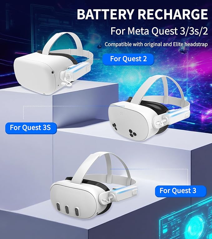 YRXVW Battery Pack for Meta/Oculus Quest 3S/3/2,5000mAh Battery VR Charger, Extend 2-4 Hours Playtime, Lightweight Fast Charging VR Headset Safe Power Bank for Meta Quest 3S/3/2 Accessories