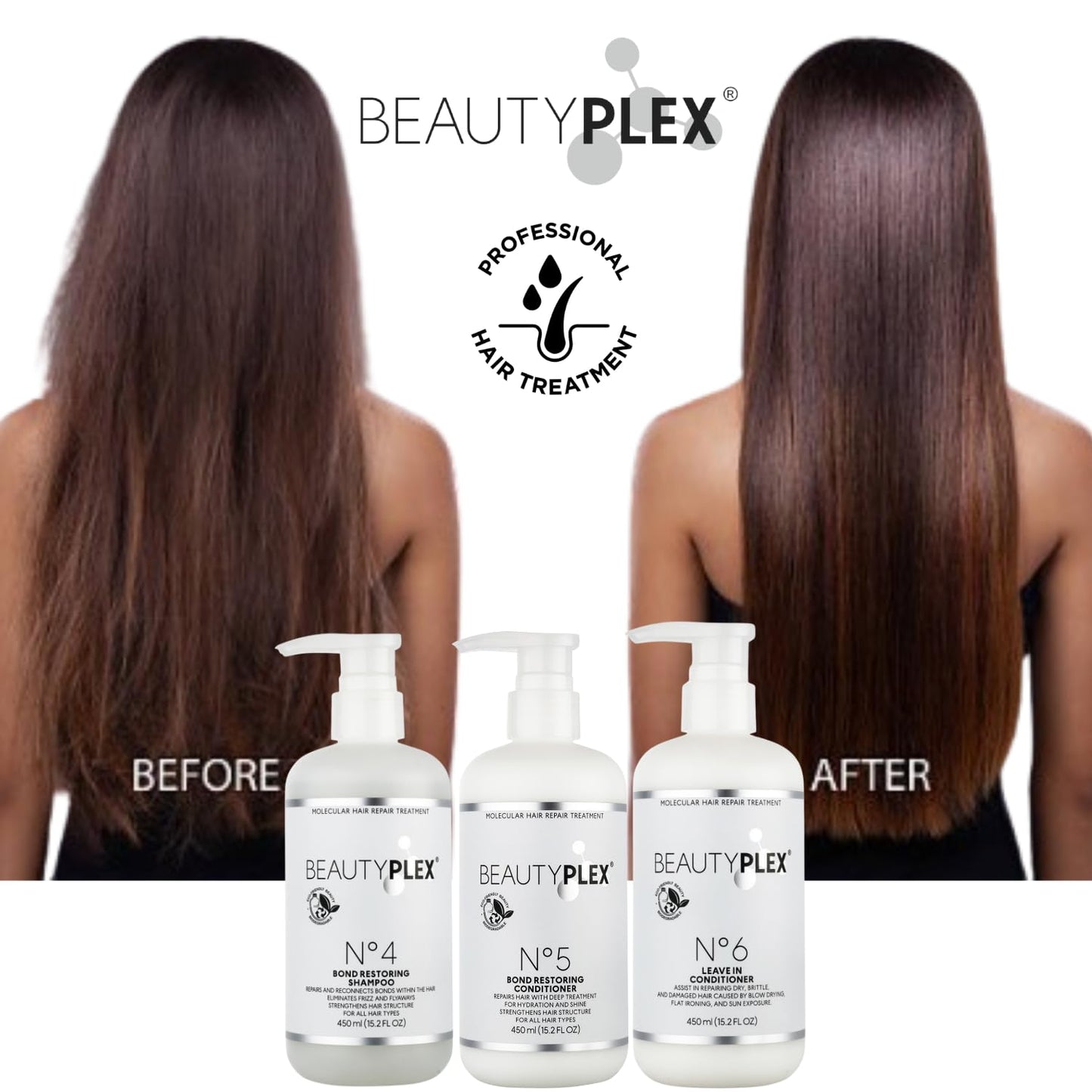 BEAUTY PLEX Leave in conditioner Professional Bond Repair Heat Protectant for Hair - Strengthens, Nourishes, Moisturizes & Repairs Hair Structure Softness Frizz Control. 450ml (15.2 oz)