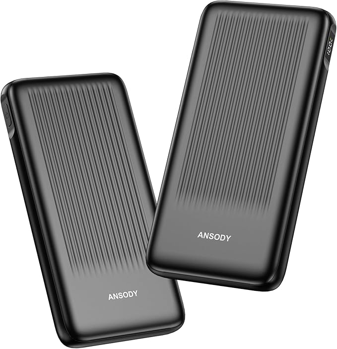 Ansody 2-Pack Portable Charger, 10000mAh 22.5W Slim USB C Power Bank Fast Charging with 2 Outputs & 2 Inputs, Digital Display Battery Pack Compatible with iPhone Samsung iPad Tablets, Black & Black