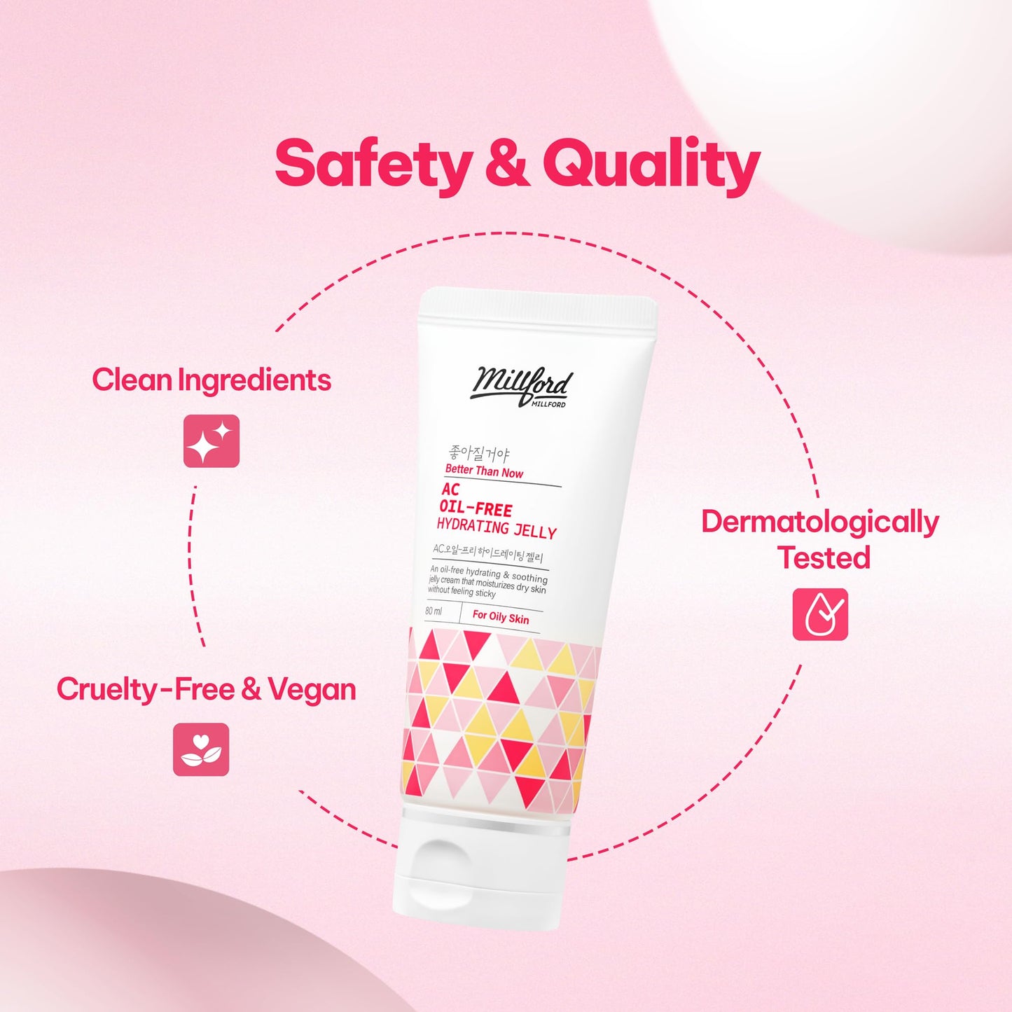 Millford AC Oil-Free Hydrating Jelly 2.7Oz, 80ml, Oil Free Facial Moisturizer for Acne-Prone Skin, Niacinamide 2%, Unscented, Mild, Soothing Cream, Non Greasy Moisturizer, Korean Skincare
