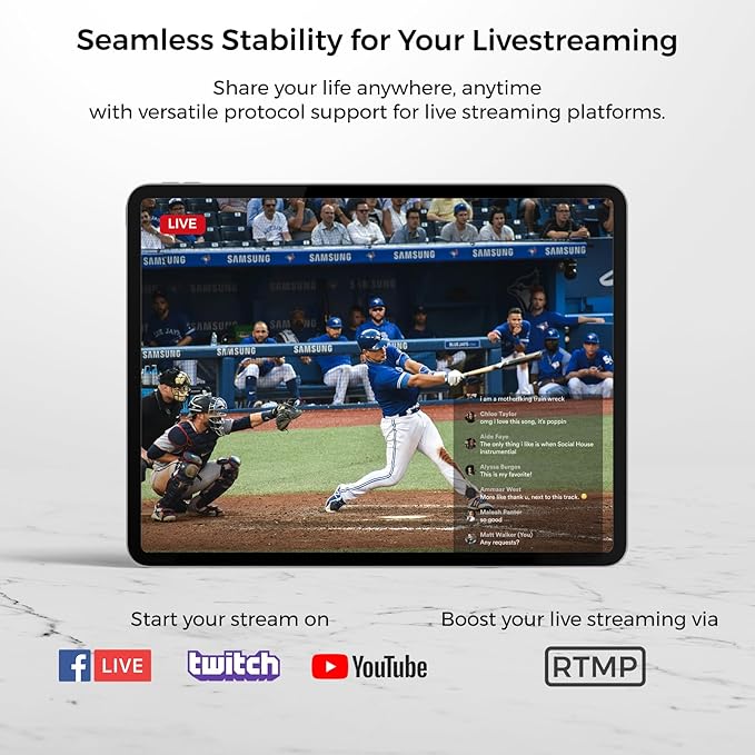 NearStream VM33 Gen 2 2K Wireless Streaming Camera with 40X Zoom, App Control, 6H Battery, RTMP & NDI Protocol, 8 Noise Canceling Mics/External Mic Input, Multi-cam, Stream on Facebook/YouTube/Twitch