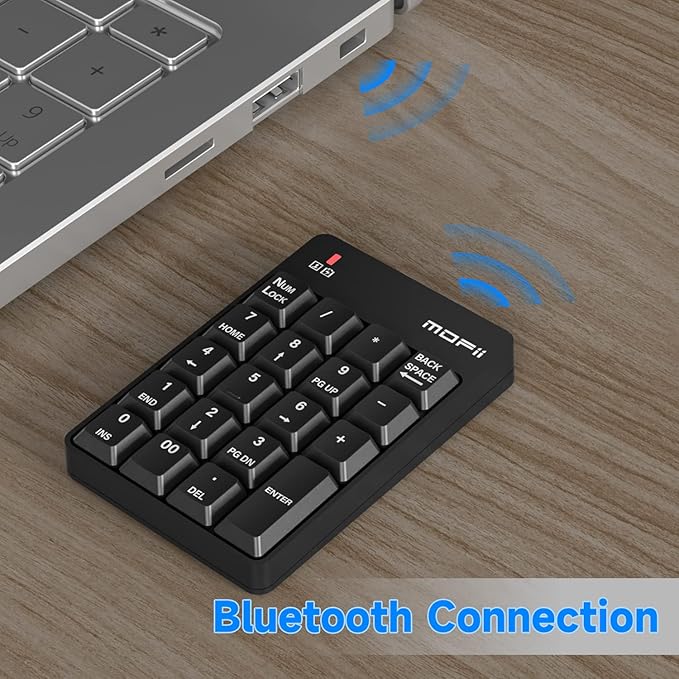 MOFII Number Pad - Black Wireless Bluetooth 5.1 Numeric Keypad Silent 19 Keys USB Keypads, Portable Financial Accounting Numpad 10 Key for Laptop/Notebook/Surface Pro/PC