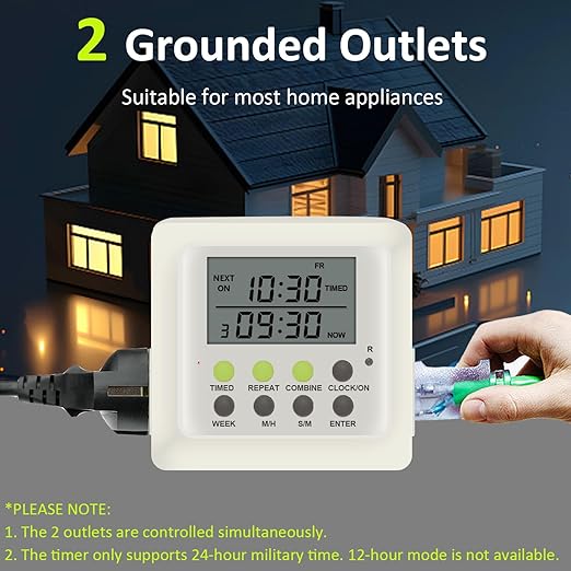 NOVKIT 3-in-1 Dual Outlet Timer Plug with Interval Cycle for Indoor, 7 Day 24 Hour Programmable Digital Repeat Timer Switch(15A, 1875W)