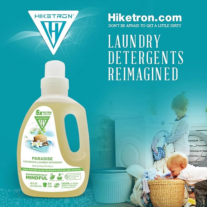 Hiketron Paradise Liquid Laundry Detergent, 5x Ultra Concentrated, Tough Stains Remover, Long Lasting Scent (40 Fl Oz, Pack of 1)