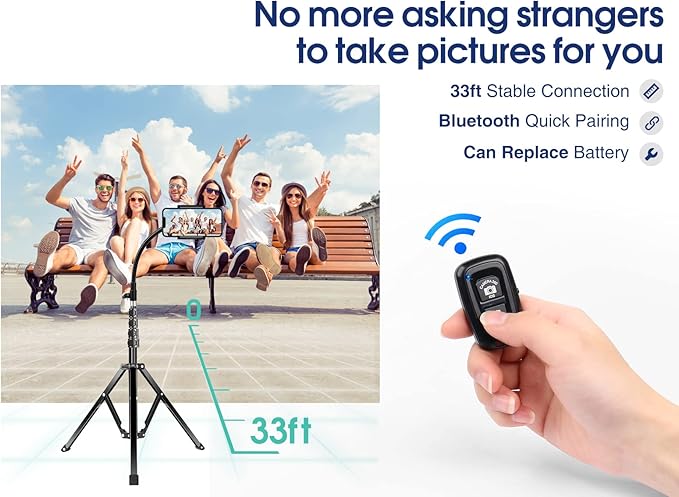 Elitehood 6.7 Feet Tall Phone Tripod, Heavy Duty Metal iPhone Tripod Stand with Remote, 17" Gooseneck Overhead Phone Mount for iPhone 15 14 13 Pro Max / 13 Pro / 13 12 11, Android Cell Phone Black