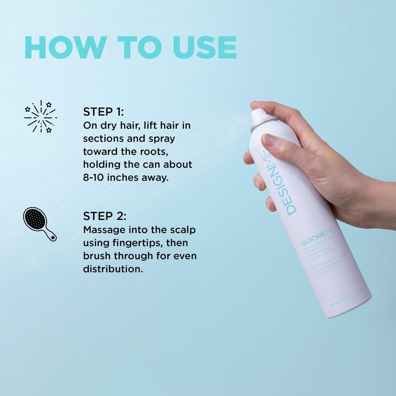 Design.Me QUICKIE.ME Dry Shampoo for Light Tones | Instantly Refreshes, Absorbs Oils | Root-Lifting Formula with Rice Starch | Residue-Free Waterless Spray for Blonde, Platinum, & Grey Hair