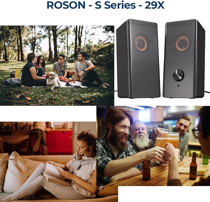 ROSON Computer Speaker, Compact Size Speaker with Headphone Jack, Volume Control, Stereo 2.0 USB Powered 3.5mm Aux Multimedia Speakers for Laptop/Desktop/Tablets/Phone