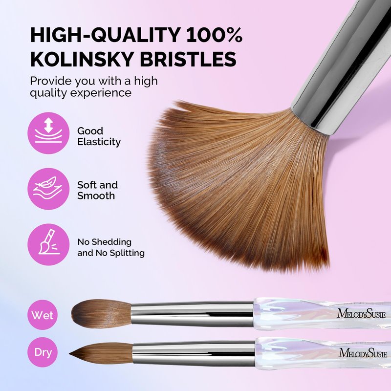 MelodySusie Kolinsky Acrylic Nail Brush, 100% Pure Kolinsky Hair, Professional Nail Brush for Acrylic Powder Nail Extension and 3D Nail Carving, for DIY Home Salon, Size 10
