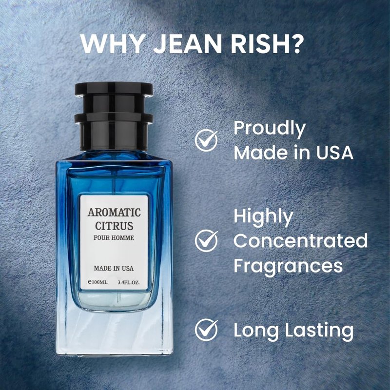 Jean Rish Aromatic Citrus Perfume for Men Eau De Parfum, Long-Lasting Luxury Fragrance, Made In USA - Lemon, Lavender, Vanilla, Amber Scent - 100ml / 3.4 oz