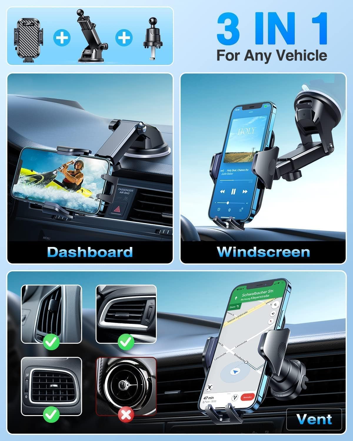 VANMASS Car Phone Holder 2026 Ultimate Military-Grade Strongest Suction & Clip Windshield Dashboard【Newest Best Strongest】 Cell Phone Shower & Wall Mounts for iPhone 17 Pro Max 16 15 14 13 Android