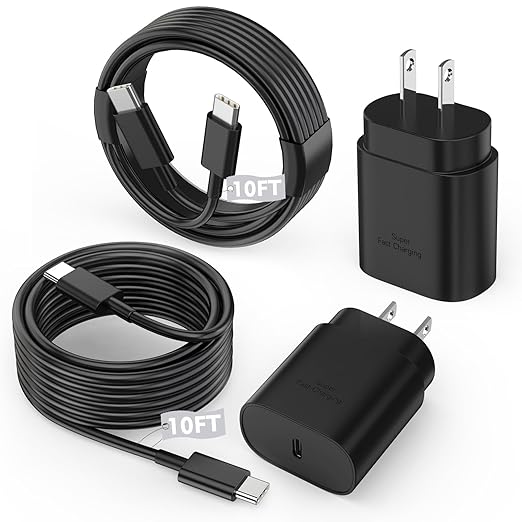 10FT Samsung Fast Charging Type C,2Pack 25W 10Foot Long Android Type C Phone Charger Block USBC to USBC Cable Fast Charging for Samsung Galaxy S25 Ultra/S25/S25+/S24+/S24 Ultra/S24/S23/iPhone 17 16 15