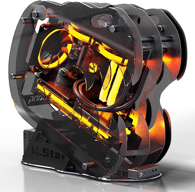 MegaPC Upgraded Open-Frame Mid-Tower Micro-ATX/Mini-ITX Gaming PC Case, Tempered Glass Side Panel, Pre-Installed ARGB PWM Fan, with USB3.0, Type-C, 240mm Radiator Support (Upgrade Black)