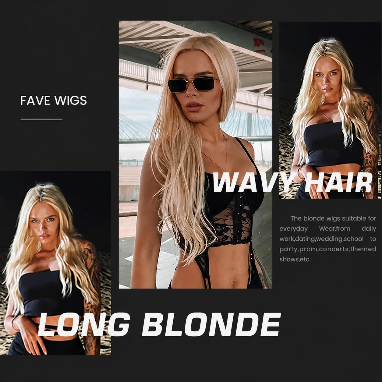 FAVE Long Blonde Wig Wavy Synthetic Wig Platinum Blonde Wig Middle Part Natural Blonde Wig Wigs for White Women(28 Inches)