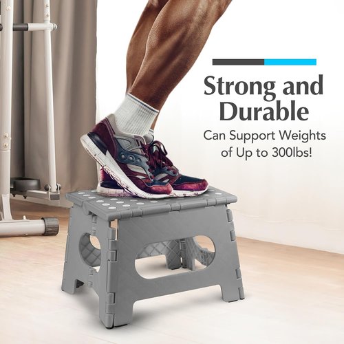 Handy Laundry Step Stool - Lightweight & Sturdy for Adults and Kids - Easy One-Flip Open - Grey, 9 Inch