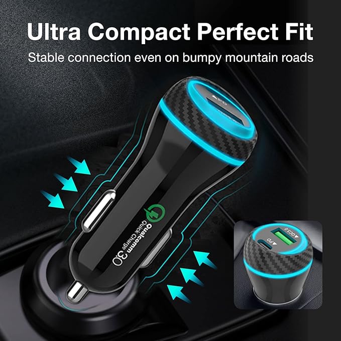 MOCA USB-C Car Charger, 51W USB-C & USB-A 2-Port PD/QC 3.0 Car Power Adapter W/ 2pcs 3.3ft A-P/C-P Cable Car Charger for iPhone 17/16/15 Series, Samsung Galaxy S25/S24/S23 Series, iPad Pro, AirPods