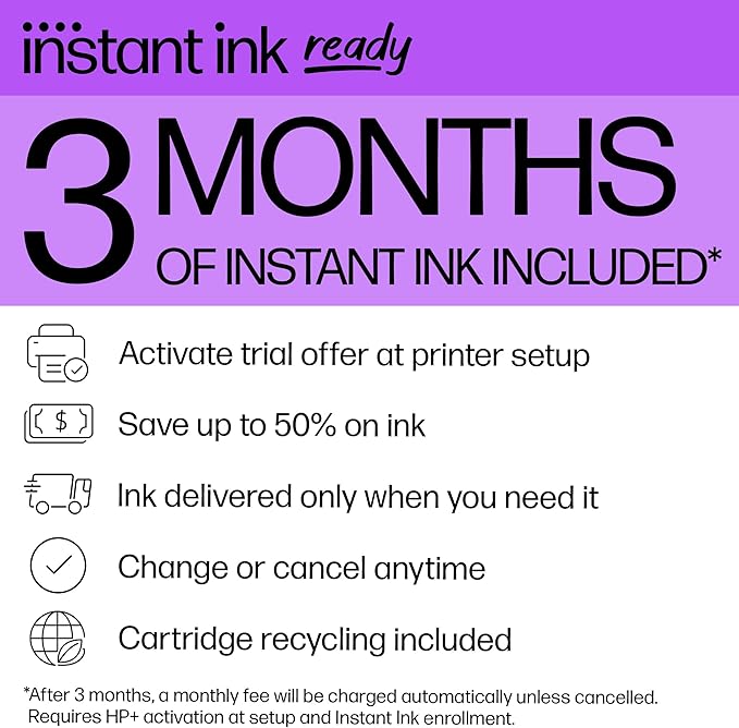 HP DeskJet 4227e Wireless All-in-One Color Inkjet Printer, Scanner, Copier, Best-for-Home, 3 Month Instant Ink Trial Included, AI-Enabled (6W7F0A)