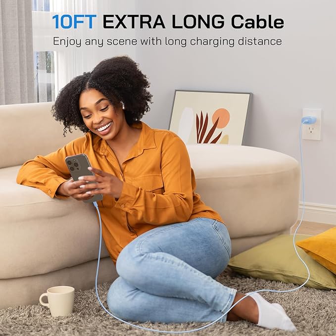 30W USB C i Phone 17 16 15 Charger Fast Charging, 2PACK Wall Charger for iPhone 16 15 Pro Max Charger Cord 10FT Fast Type C Block for iPhone 17 Pro Max/17 Air/16/15 Plus/15 Pro Max,i Pad Pro, Blue