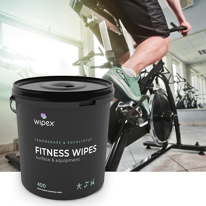 Wipex Gym Plant-Based Wipes, EWG Verified, Natural Surface & Equipment Cleaning with Lemongrass, Eucalyptus & Vinegar for Home or Fitness Studio, Yoga Mats, Peloton Bikes, 400 Count (Pack of 2)