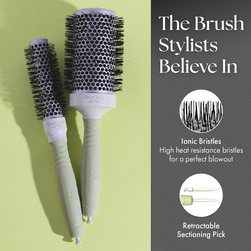 Olivia Garden NewCycle Round Thermal Hair Brush (not electrical) with ceramic barrel, ionic technology and made from 100% recycled material (except bristles)
