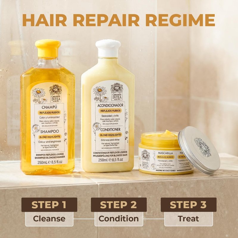 Intea Hair Mask for Blonde, Dyed or Rinsed Hair - 8.3 oz - Restores Damaged Highlights - Paraben and Ammonia Free - With Chamomile Extract
