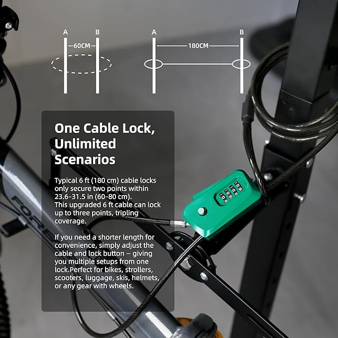 UP Security 6ft Python Cable Lock for Bike, Bicycle, Trail Camera, 4 Digit Combination Lock, Heavy Duty Anti Theft Candado, Adjustable Locking Cable for Trail Cam, Kayak, eBike, Outdoor Equipment