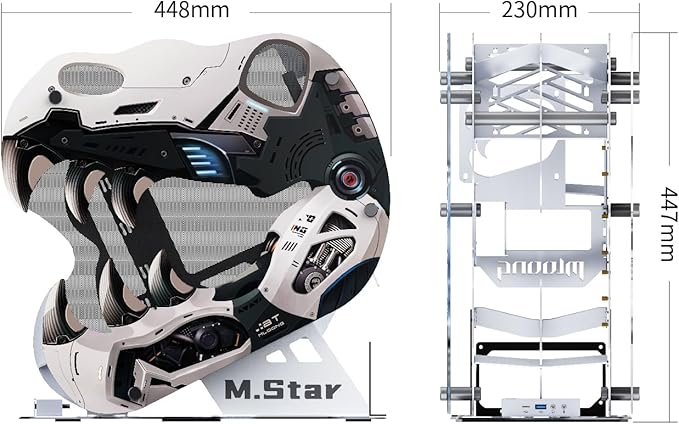 MegaPC Upgraded Open-Frame Mid-Tower Micro-ATX/Mini-ITX Gaming PC Case, Tempered Glass Side Panel, Pre-Installed ARGB PWM Fan, with USB3.0, Type-C, 240mm Radiator Support (Upgrade White)