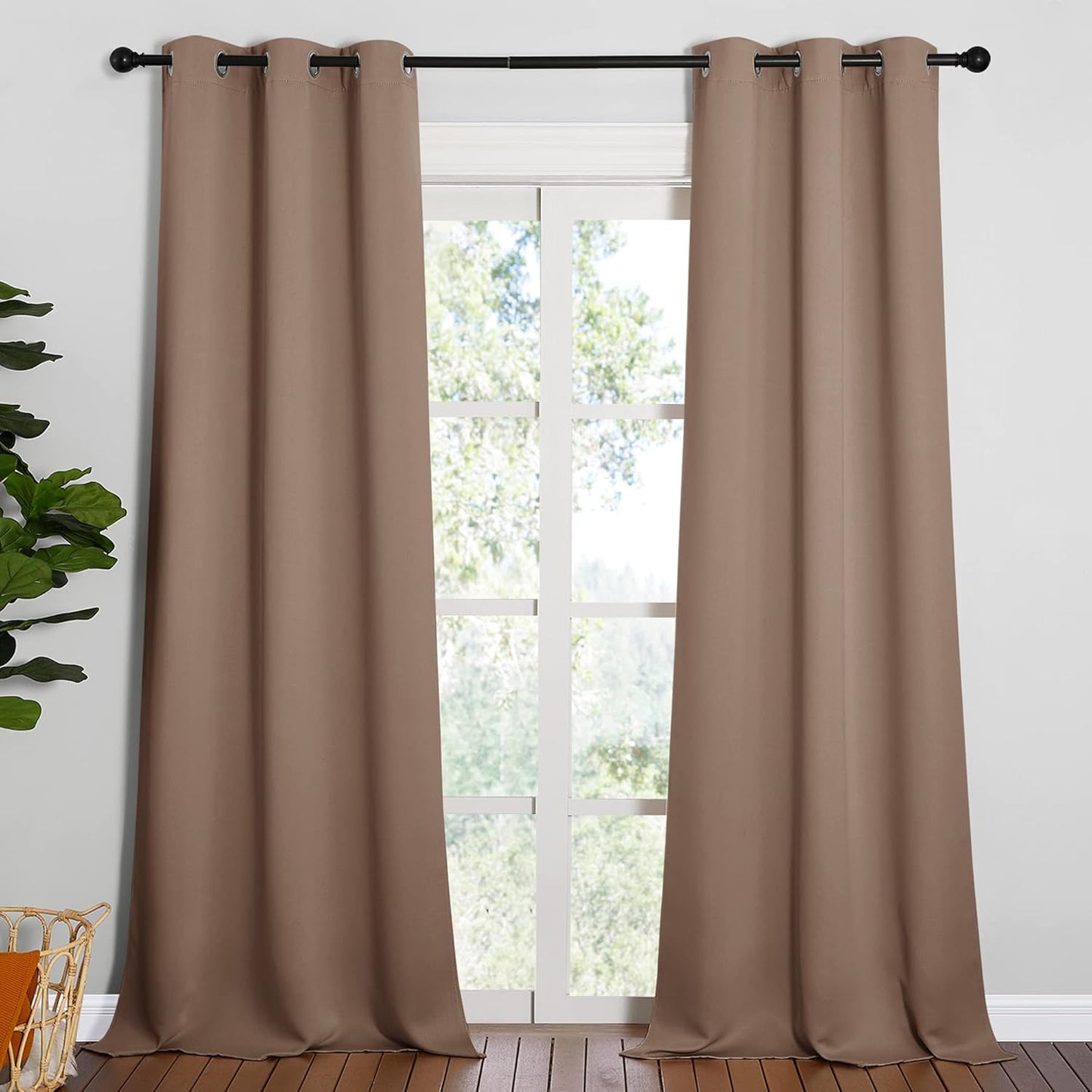 NICETOWN Light Reducing Grommet Curtains - Soft Triple Woven Drapes for Living Room | 2 Panels, W42 x L95, Cappuccino
