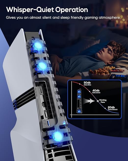 PS5 Pro/Slim Auto Cooling Fan with USB 3.0 Port, Adjustable 3 Speed, LED Light, Memory Function, Quiet and Efficient Cooling System